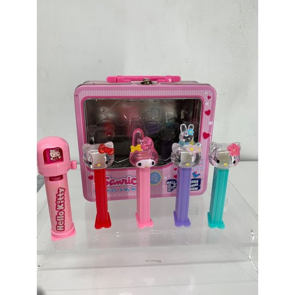 Sanrio Hello Kitty Pez Dispensers with Metal Tin Carrying Case USED NO Candy - Picture 1 of 15